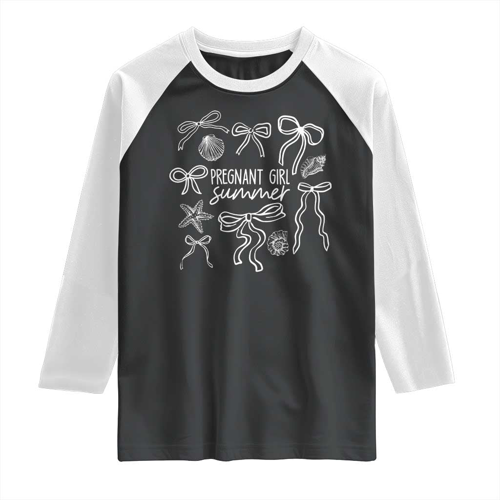 Pregnant Girl Summer Raglan Shirt Beach Pregnancy Announcement Summer Baby Shower TS10 Black White Print Your Wear