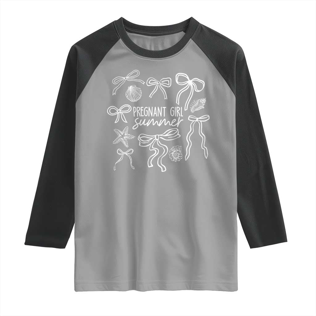 Pregnant Girl Summer Raglan Shirt Beach Pregnancy Announcement Summer Baby Shower TS10 Sport Gray Black Print Your Wear