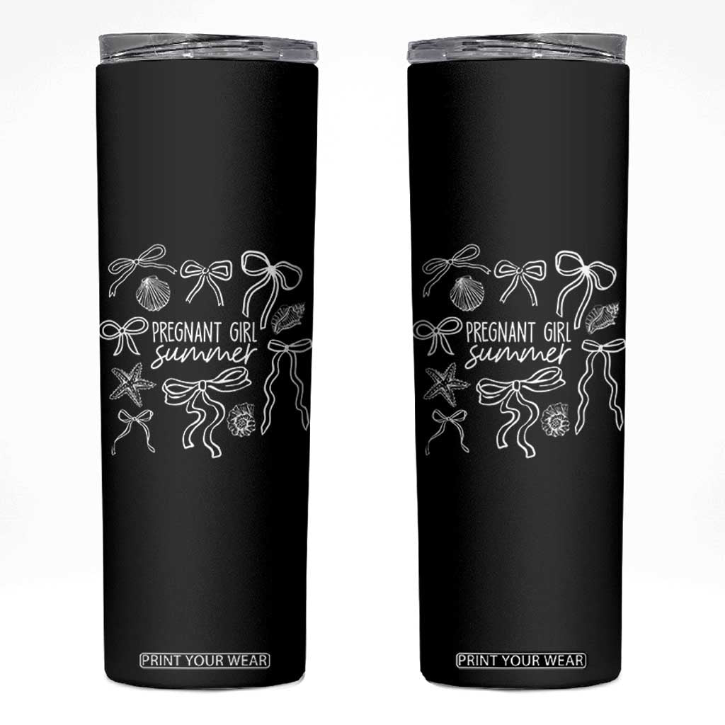 Pregnant Girl Summer Skinny Tumbler Beach Pregnancy Announcement Summer Baby Shower TS10 Black Print Your Wear