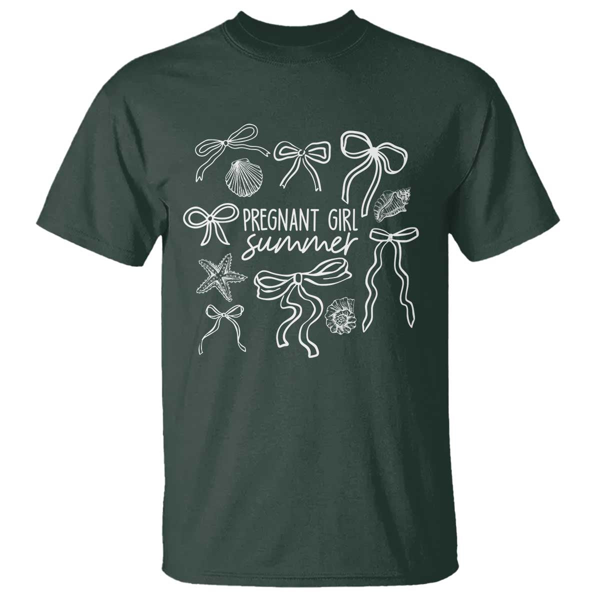 Pregnant Girl Summer T Shirt Beach Pregnancy Announcement Summer Baby Shower TS10 Dark Forest Green Print Your Wear