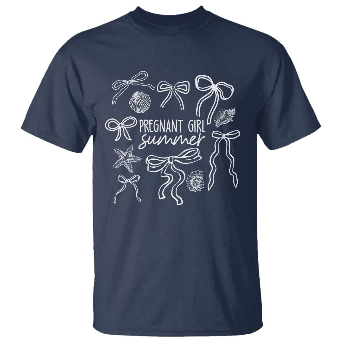 Pregnant Girl Summer T Shirt Beach Pregnancy Announcement Summer Baby Shower TS10 Navy Print Your Wear