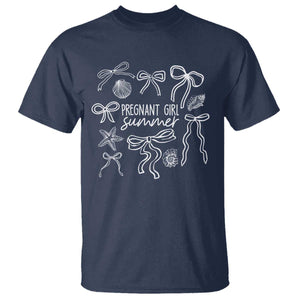Pregnant Girl Summer T Shirt Beach Pregnancy Announcement Summer Baby Shower TS10 Navy Print Your Wear