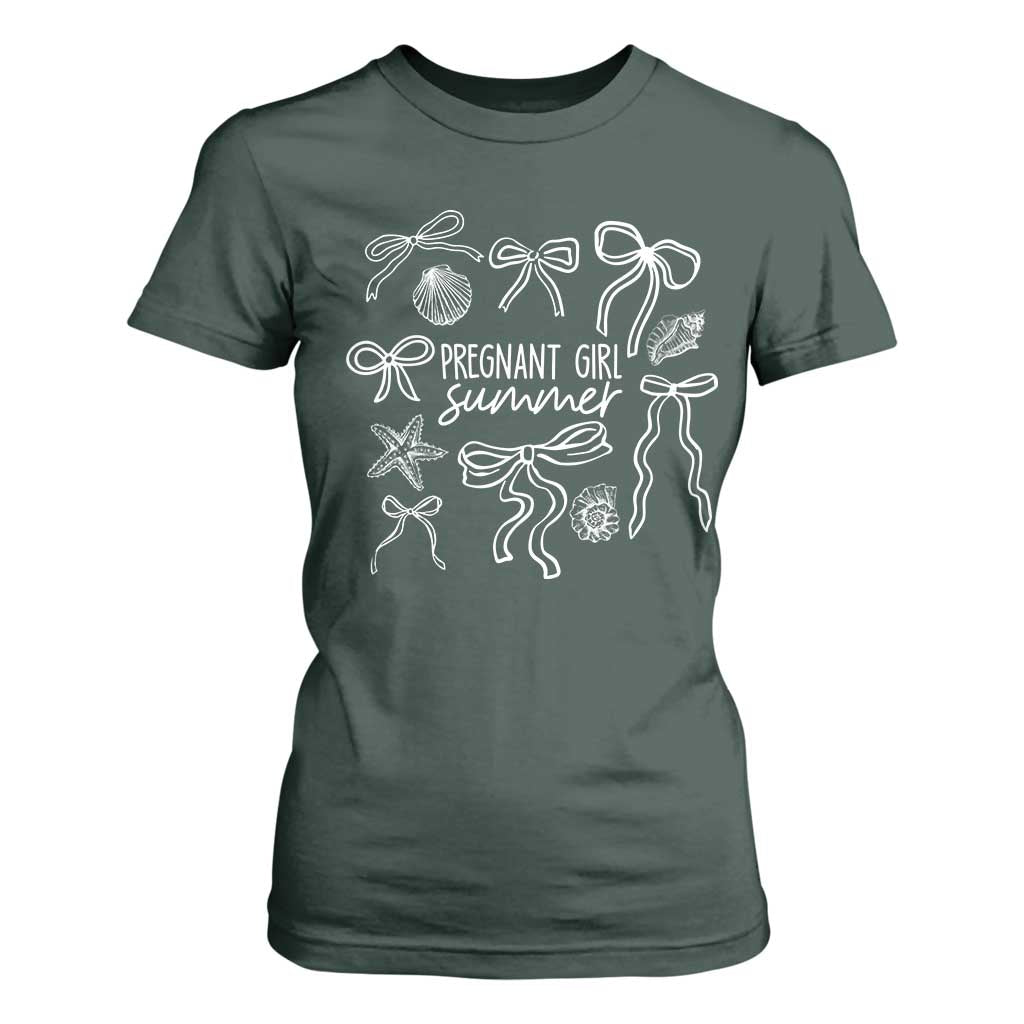Pregnant Girl Summer T Shirt For Women Beach Pregnancy Announcement Summer Baby Shower TS10 Dark Forest Green Print Your Wear
