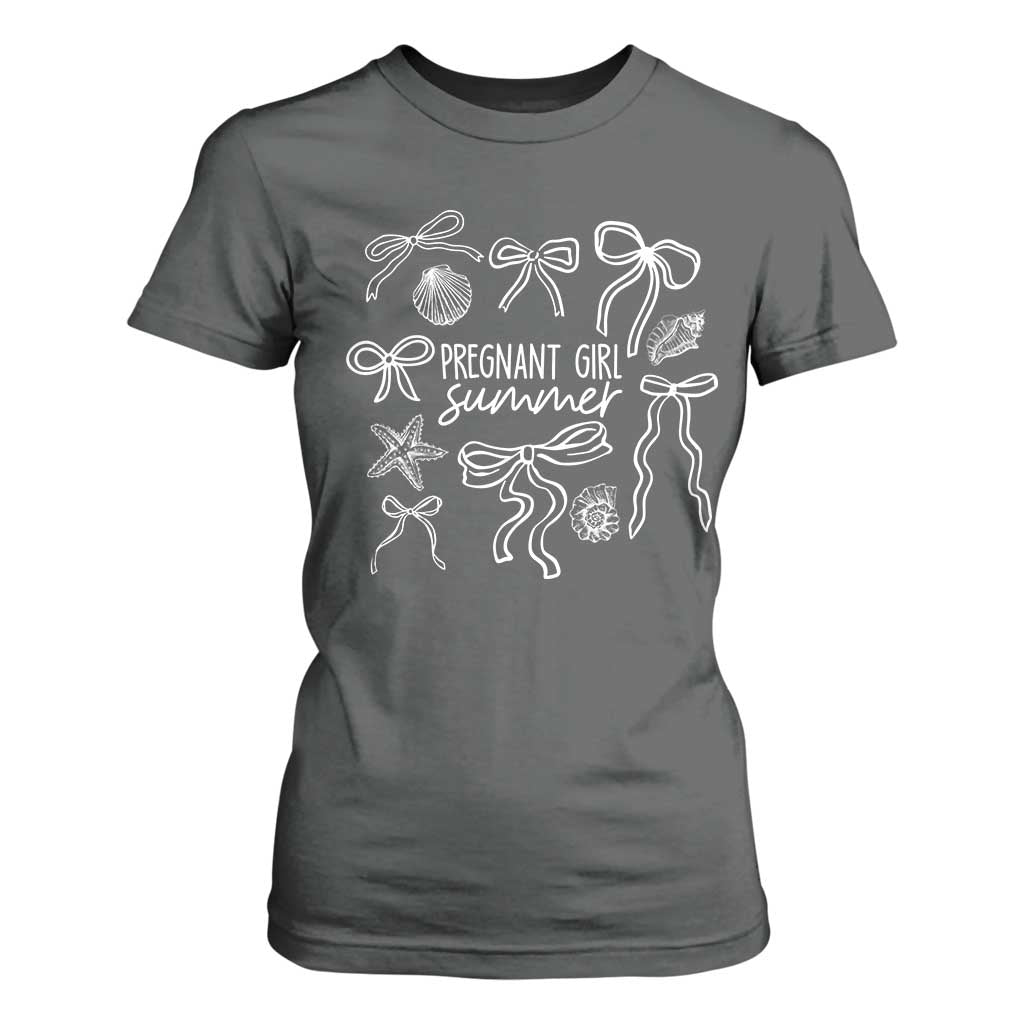Pregnant Girl Summer T Shirt For Women Beach Pregnancy Announcement Summer Baby Shower TS10 Dark Heather Print Your Wear