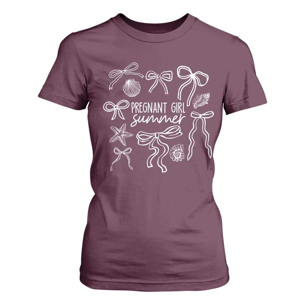 Pregnant Girl Summer T Shirt For Women Beach Pregnancy Announcement Summer Baby Shower TS10 Maroon Print Your Wear