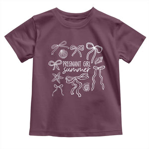 Pregnant Girl Summer Toddler T Shirt Beach Pregnancy Announcement Summer Baby Shower TS10 Maroon Print Your Wear