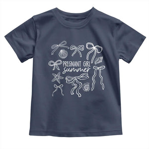 Pregnant Girl Summer Toddler T Shirt Beach Pregnancy Announcement Summer Baby Shower TS10 Navy Print Your Wear