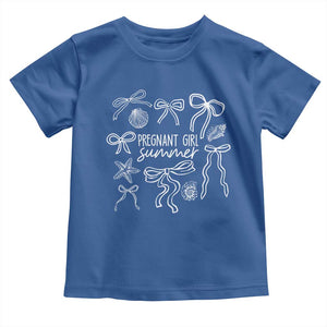 Pregnant Girl Summer Toddler T Shirt Beach Pregnancy Announcement Summer Baby Shower TS10 Royal Blue Print Your Wear