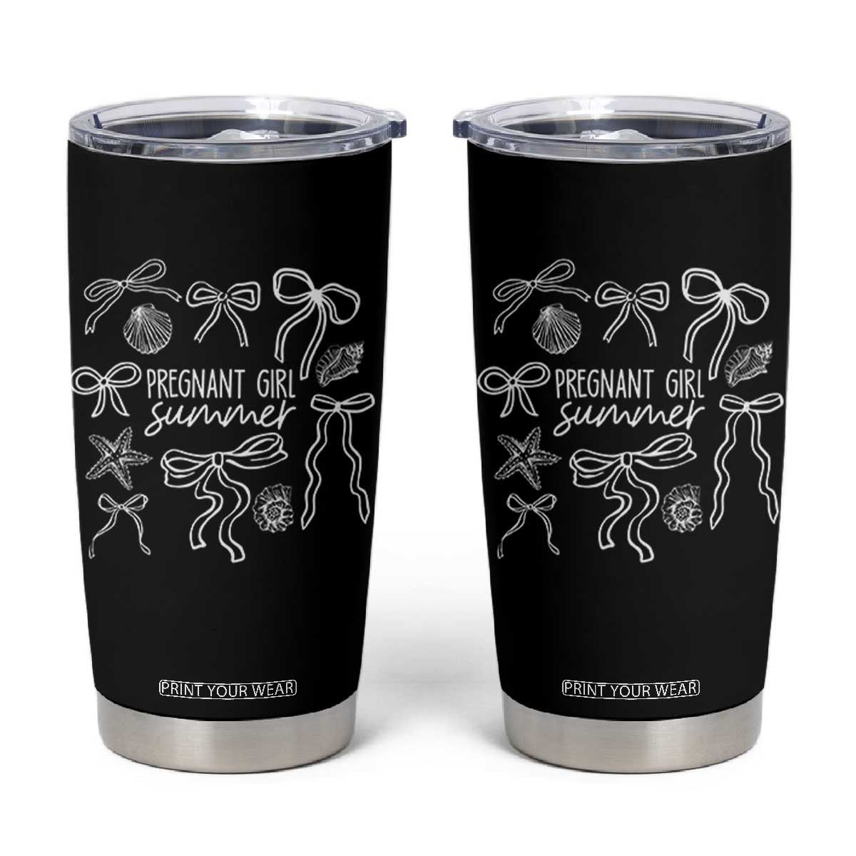 Pregnant Girl Summer Tumbler Cup Beach Pregnancy Announcement Summer Baby Shower TS10 Black Print Your Wear