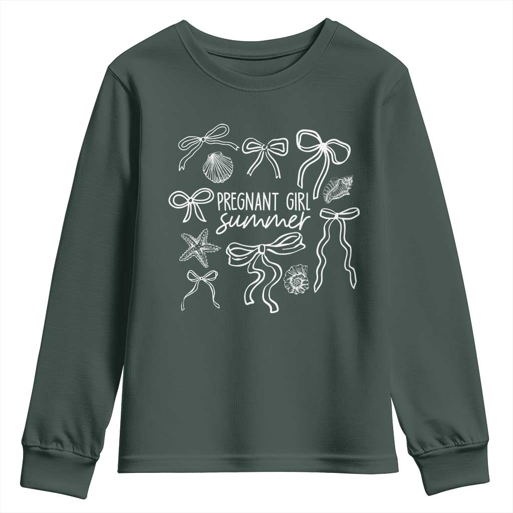 Pregnant Girl Summer Youth Sweatshirt Beach Pregnancy Announcement Summer Baby Shower TS10 Dark Forest Green Print Your Wear
