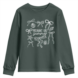 Pregnant Girl Summer Youth Sweatshirt Beach Pregnancy Announcement Summer Baby Shower TS10 Dark Forest Green Print Your Wear