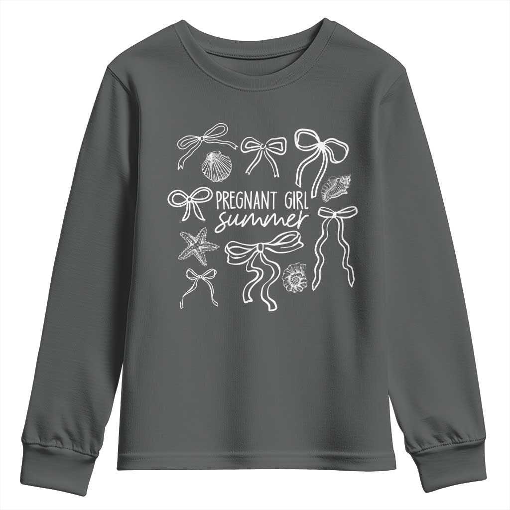 Pregnant Girl Summer Youth Sweatshirt Beach Pregnancy Announcement Summer Baby Shower TS10 Dark Heather Print Your Wear