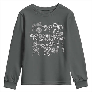 Pregnant Girl Summer Youth Sweatshirt Beach Pregnancy Announcement Summer Baby Shower TS10 Dark Heather Print Your Wear