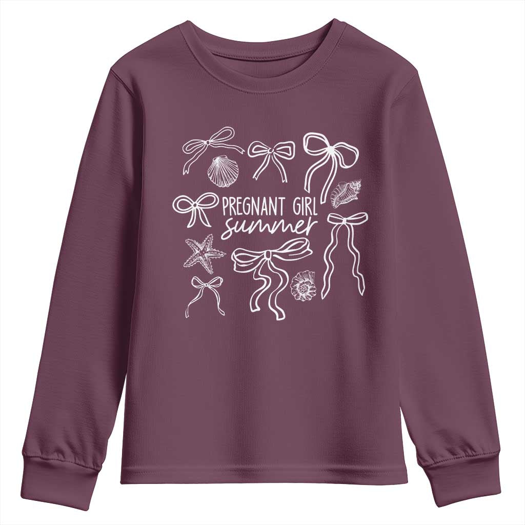 Pregnant Girl Summer Youth Sweatshirt Beach Pregnancy Announcement Summer Baby Shower TS10 Maroon Print Your Wear