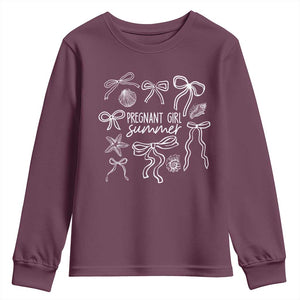 Pregnant Girl Summer Youth Sweatshirt Beach Pregnancy Announcement Summer Baby Shower TS10 Maroon Print Your Wear