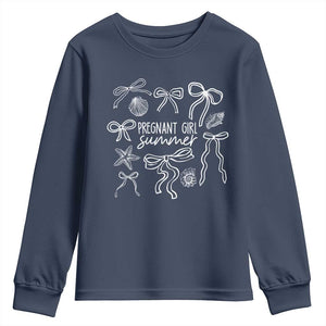 Pregnant Girl Summer Youth Sweatshirt Beach Pregnancy Announcement Summer Baby Shower TS10 Navy Print Your Wear