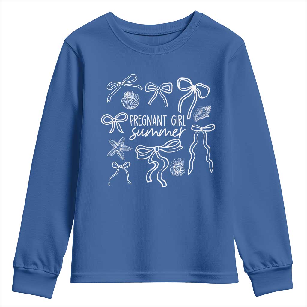 Pregnant Girl Summer Youth Sweatshirt Beach Pregnancy Announcement Summer Baby Shower TS10 Royal Blue Print Your Wear