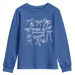 Pregnant Girl Summer Youth Sweatshirt Beach Pregnancy Announcement Summer Baby Shower TS10 Royal Blue Print Your Wear