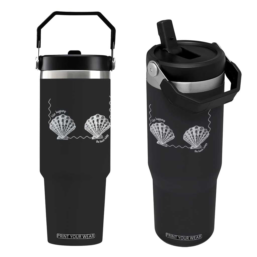Seashell Bra Flip Straw Tumbler Mermaid Cute Summer Beach Vacation TS10 One Size: 30 oz Black Print Your Wear