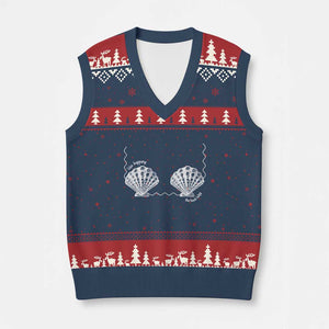 Seashell Bra V-Neck Knit Sweater Vest Mermaid Cute Summer Beach Vacation TS10 Navy Red Print Your Wear