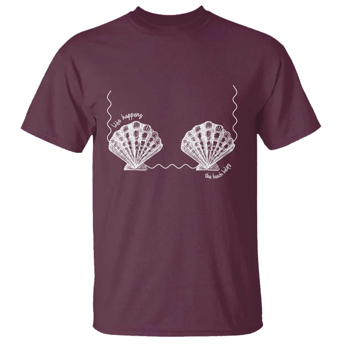 Seashell Bra T Shirt Mermaid Cute Summer Beach Vacation TS10 Maroon Print Your Wear