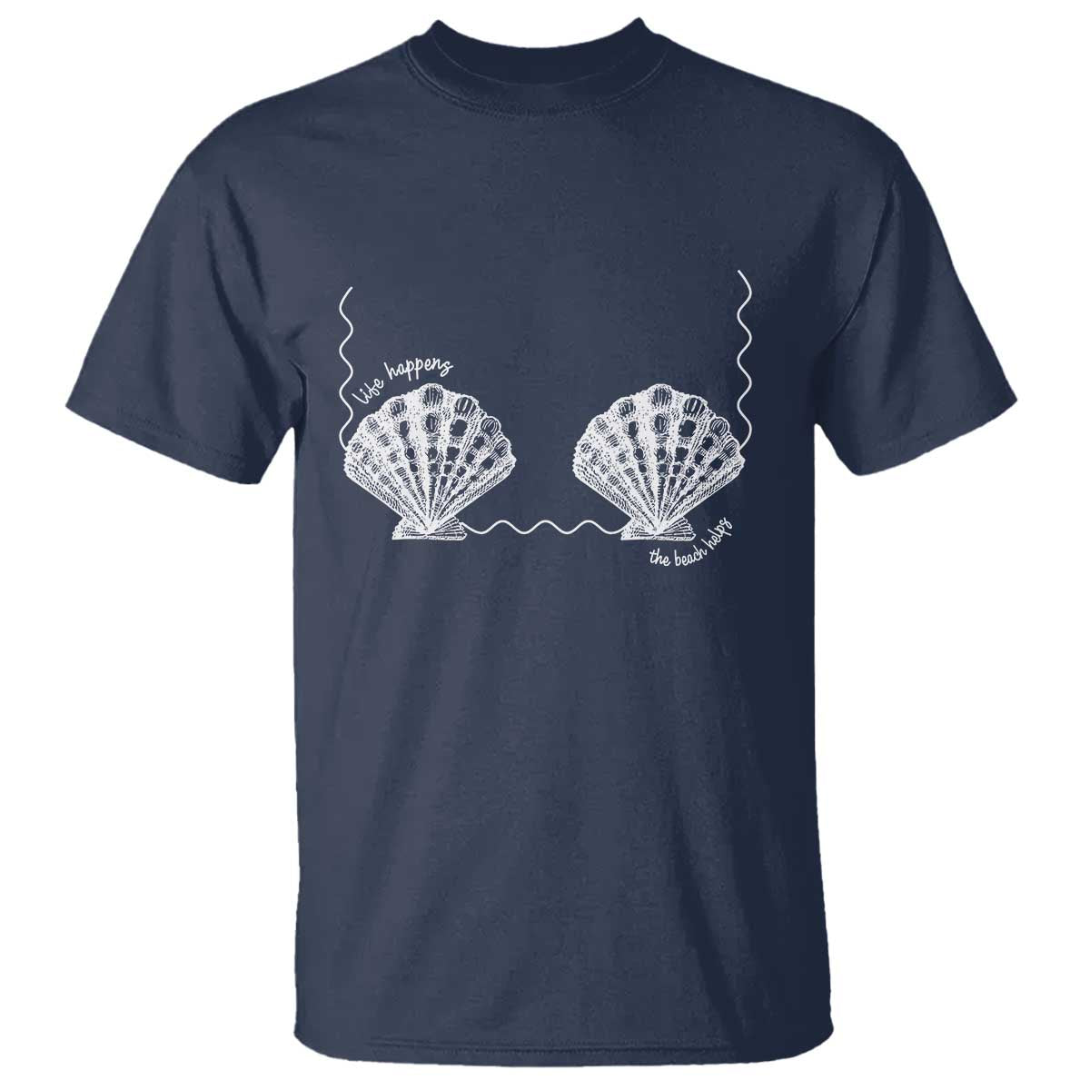 Seashell Bra T Shirt Mermaid Cute Summer Beach Vacation TS10 Navy Print Your Wear