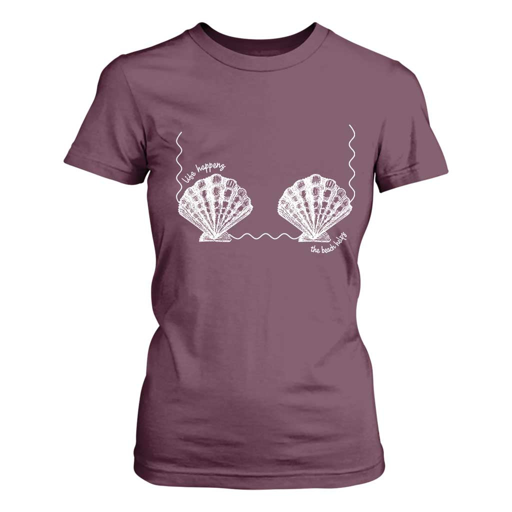 Seashell Bra T Shirt For Women Mermaid Cute Summer Beach Vacation TS10 Maroon Print Your Wear