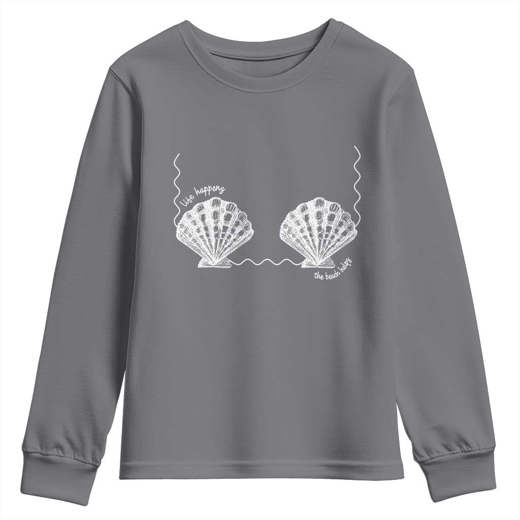Seashell Bra Youth Sweatshirt Mermaid Cute Summer Beach Vacation TS10 Charcoal Print Your Wear