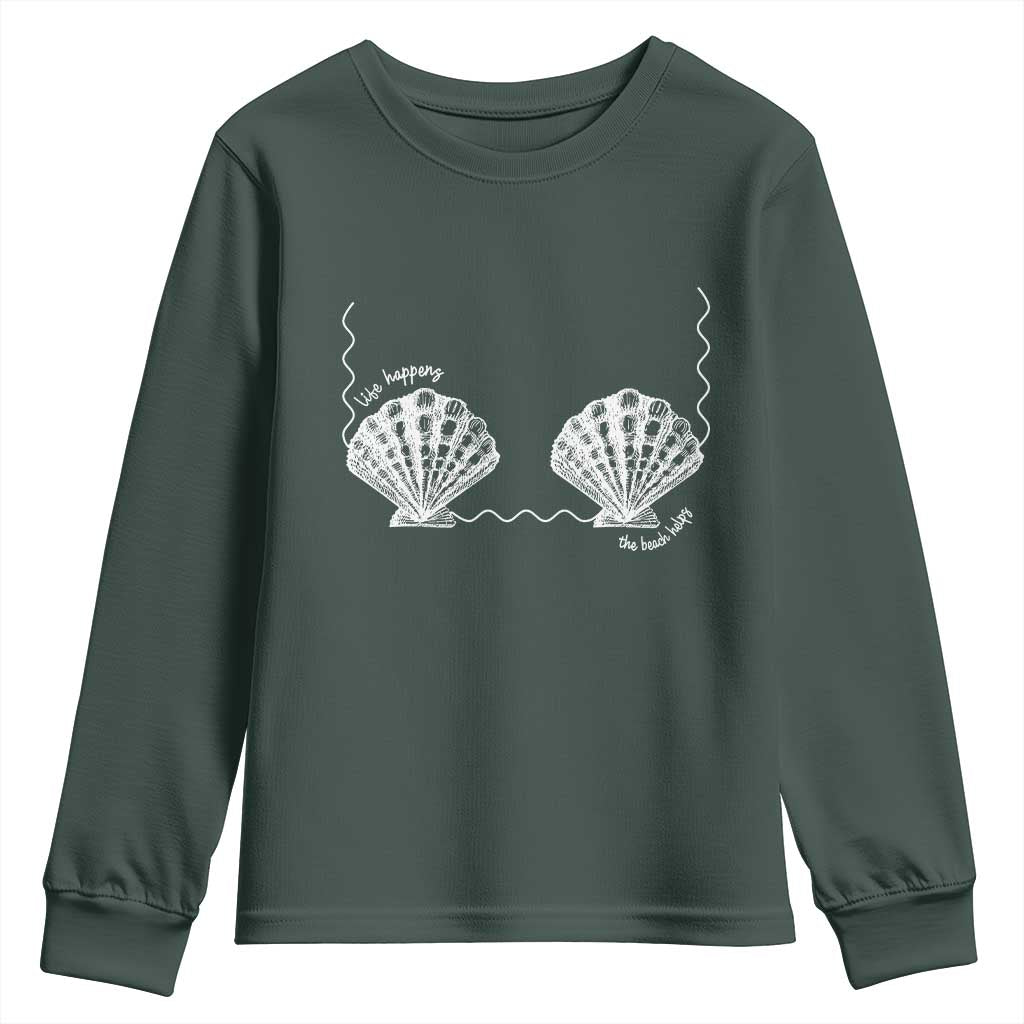 Seashell Bra Youth Sweatshirt Mermaid Cute Summer Beach Vacation TS10 Dark Forest Green Print Your Wear