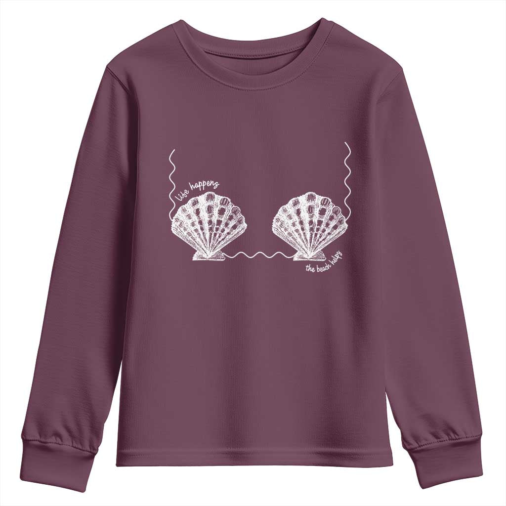 Seashell Bra Youth Sweatshirt Mermaid Cute Summer Beach Vacation TS10 Maroon Print Your Wear