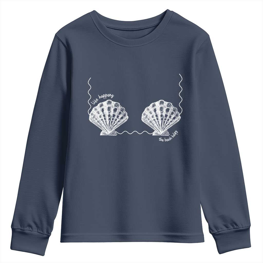 Seashell Bra Youth Sweatshirt Mermaid Cute Summer Beach Vacation TS10 Navy Print Your Wear