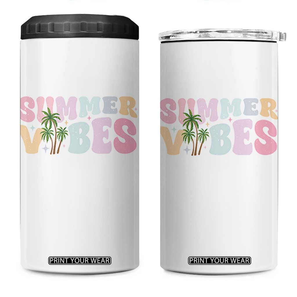 Summer Vibes 4 in 1 Can Cooler Tumbler Beach Life Gift Distressed Beach Mom TS10 One Size: 16 oz White Print Your Wear