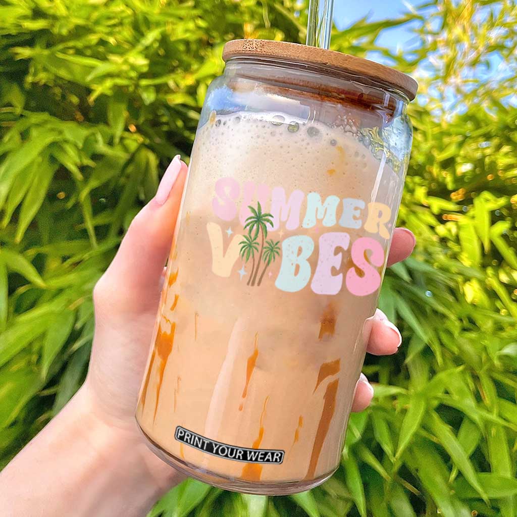 Summer Vibes Glass Can Beach Life Gift Distressed Beach Mom TS10 White Print Your Wear