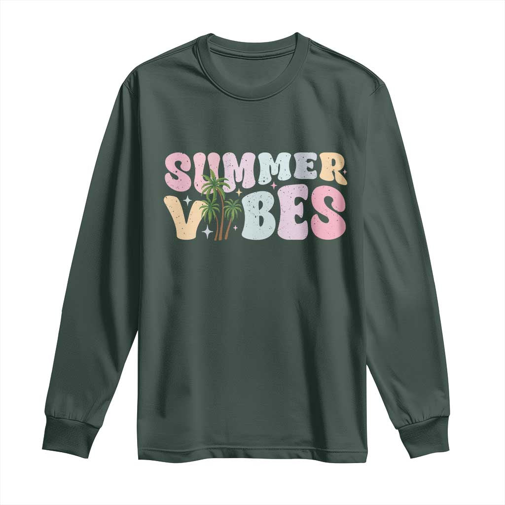 Summer Vibes Long Sleeve Shirt Beach Life Gift Distressed Beach Mom TS10 Dark Forest Green Print Your Wear