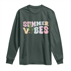 Summer Vibes Long Sleeve Shirt Beach Life Gift Distressed Beach Mom TS10 Dark Forest Green Print Your Wear