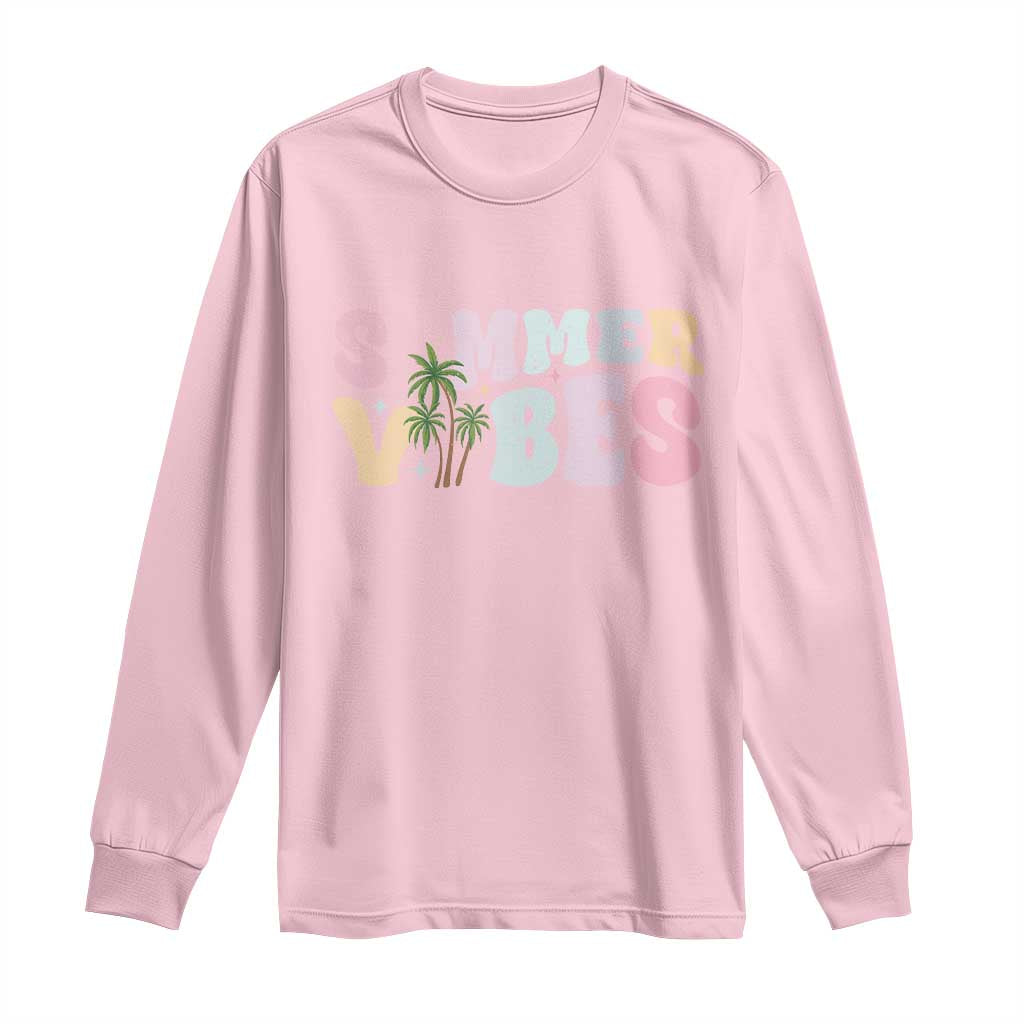 Summer Vibes Long Sleeve Shirt Beach Life Gift Distressed Beach Mom TS10 Light Pink Print Your Wear