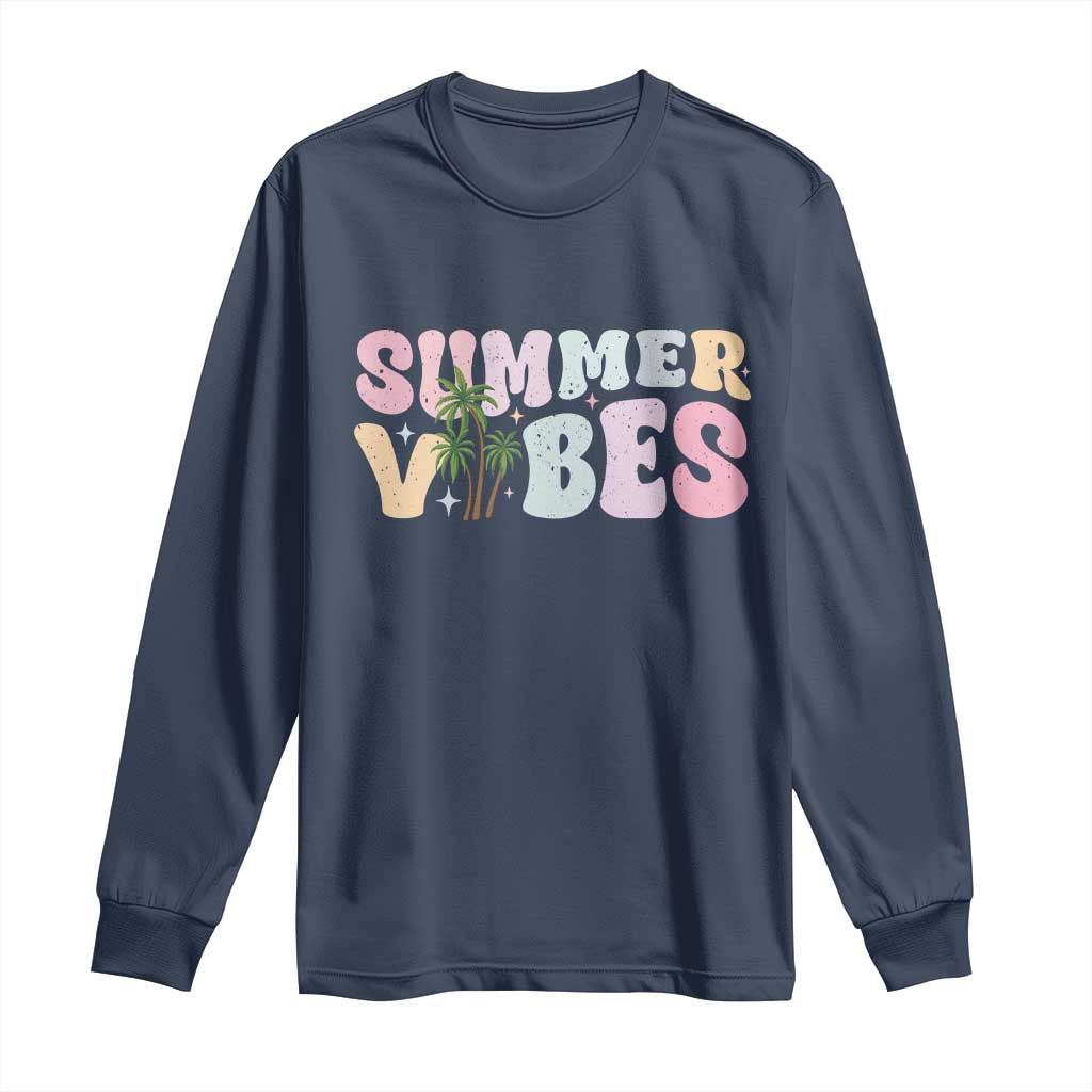 Summer Vibes Long Sleeve Shirt Beach Life Gift Distressed Beach Mom TS10 Navy Print Your Wear
