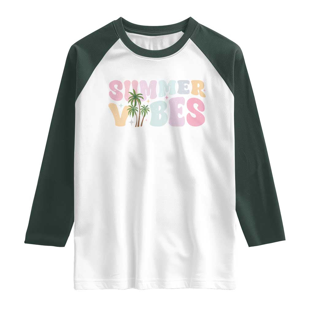 Summer Vibes Raglan Shirt Beach Life Gift Distressed Beach Mom TS10 White Dark Forest Green Print Your Wear
