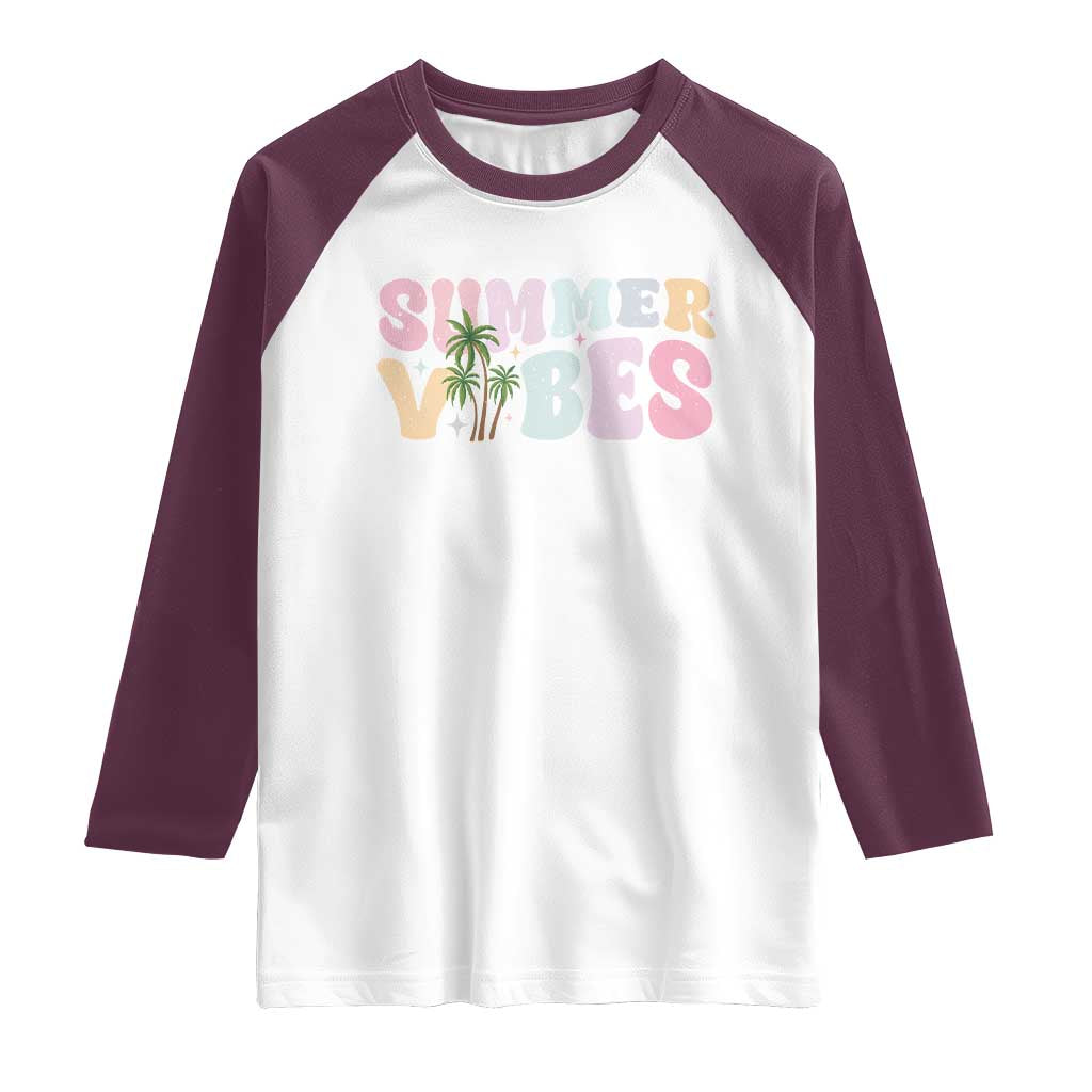Summer Vibes Raglan Shirt Beach Life Gift Distressed Beach Mom TS10 White Maroon Print Your Wear