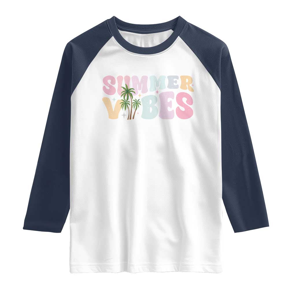 Summer Vibes Raglan Shirt Beach Life Gift Distressed Beach Mom TS10 White Navy Print Your Wear