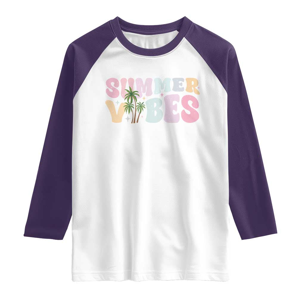 Summer Vibes Raglan Shirt Beach Life Gift Distressed Beach Mom TS10 White Purple Print Your Wear
