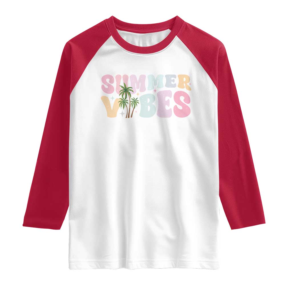 Summer Vibes Raglan Shirt Beach Life Gift Distressed Beach Mom TS10 White Red Print Your Wear