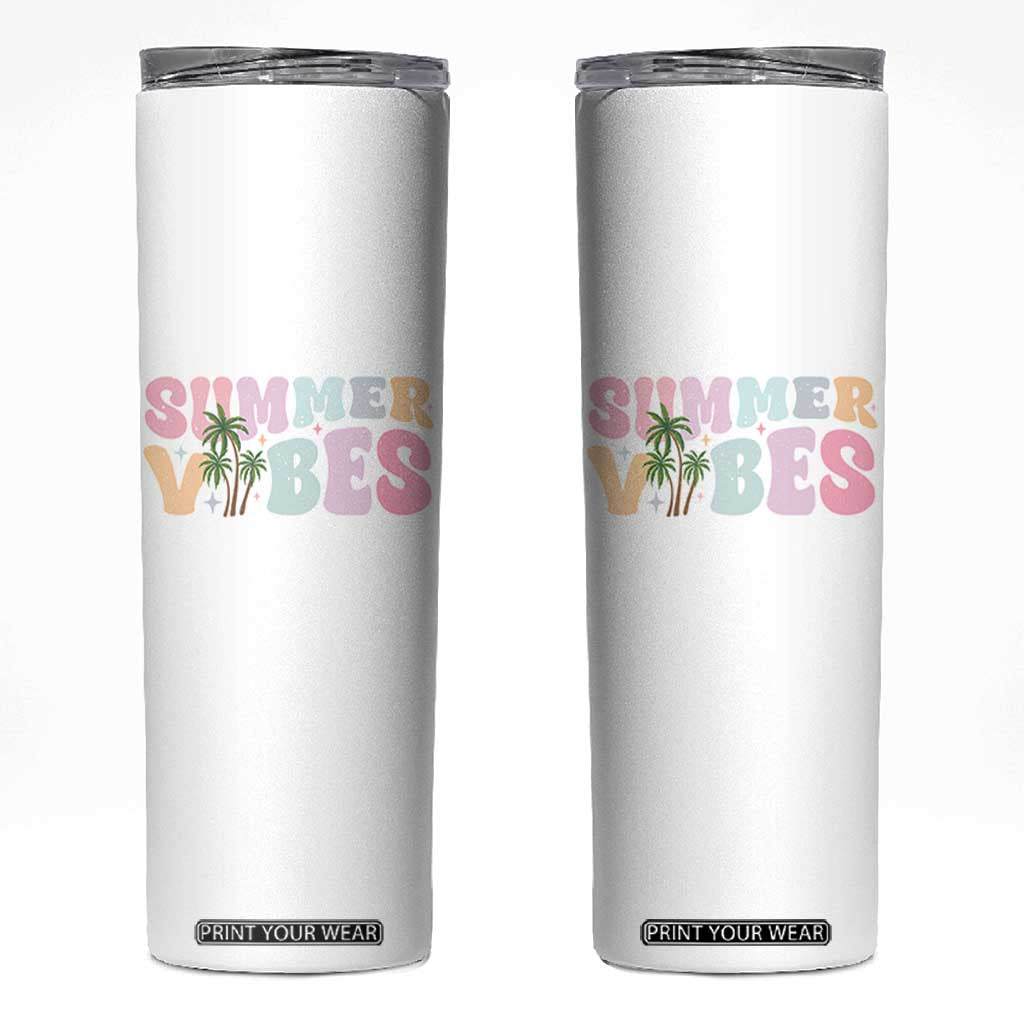 Summer Vibes Skinny Tumbler Beach Life Gift Distressed Beach Mom TS10 White Print Your Wear