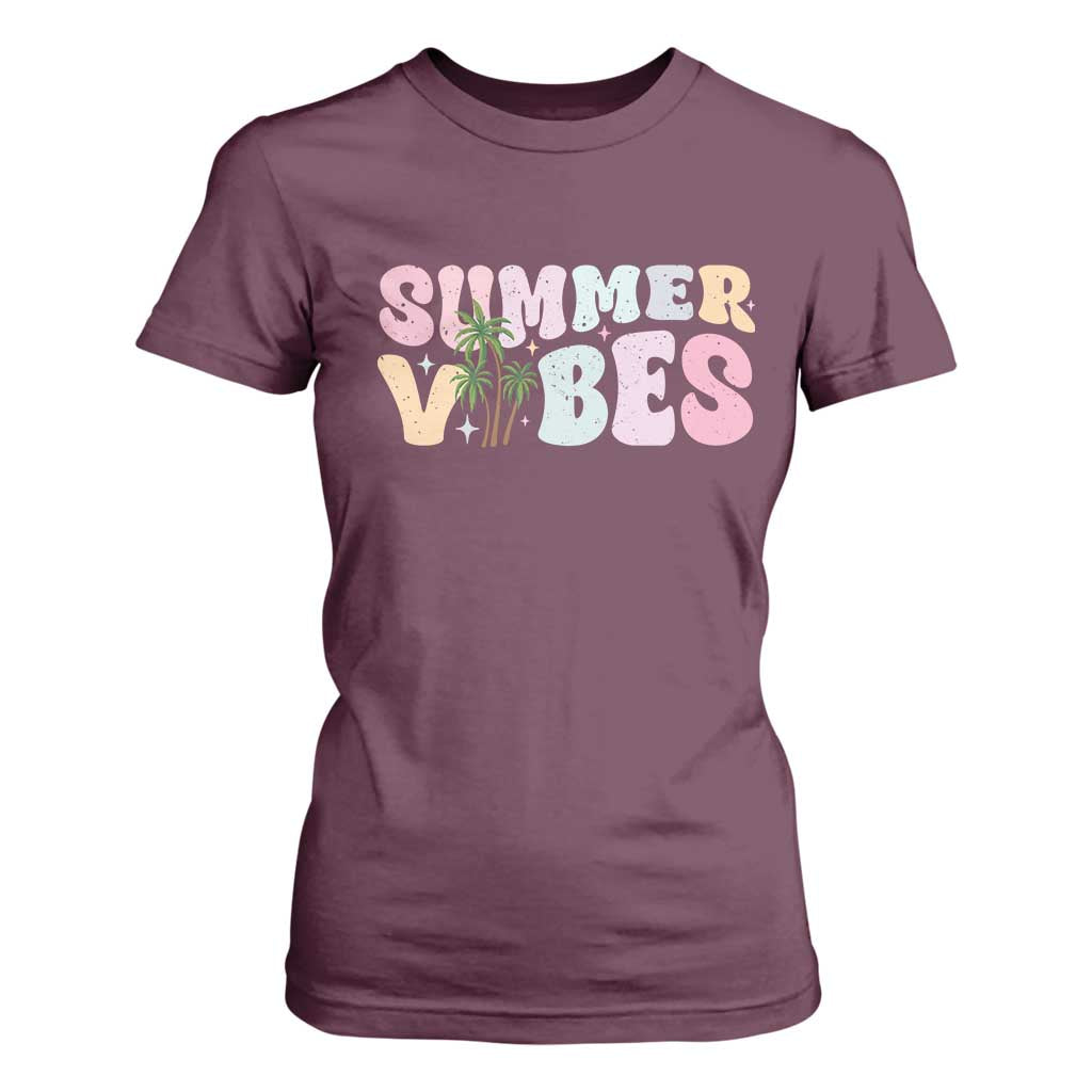 Summer Vibes T Shirt For Women Beach Life Gift Distressed Beach Mom TS10 Maroon Print Your Wear