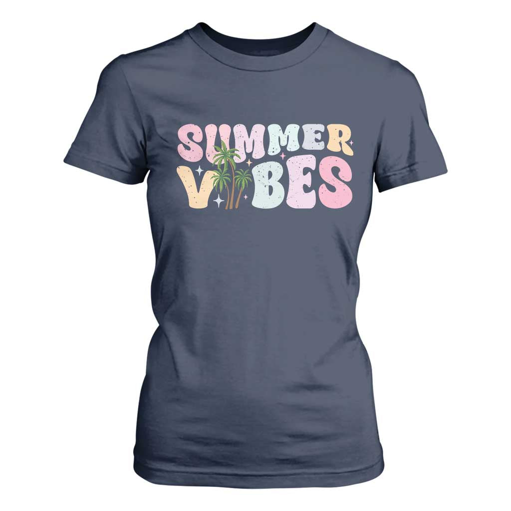 Summer Vibes T Shirt For Women Beach Life Gift Distressed Beach Mom TS10 Navy Print Your Wear