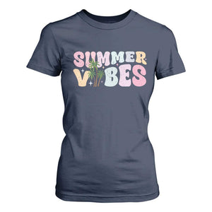 Summer Vibes T Shirt For Women Beach Life Gift Distressed Beach Mom TS10 Navy Print Your Wear
