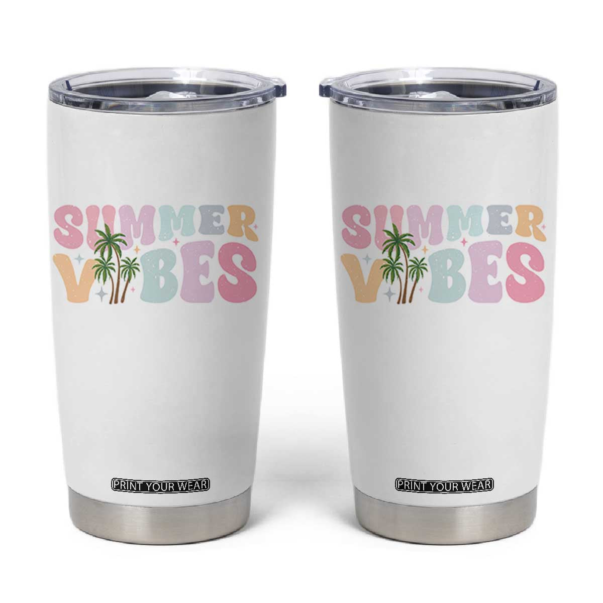 Summer Vibes Tumbler Cup Beach Life Gift Distressed Beach Mom TS10 White Print Your Wear