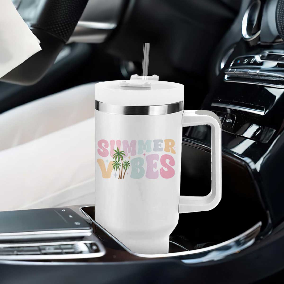 Summer Vibes Tumbler With Handle Beach Life Gift Distressed Beach Mom TS10 Print Your Wear