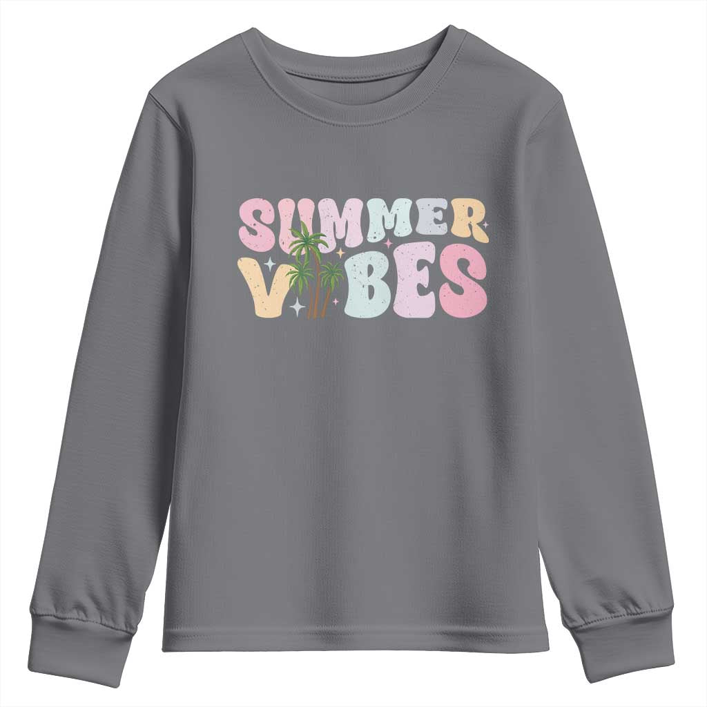 Summer Vibes Youth Sweatshirt Beach Life Gift Distressed Beach Mom TS10 Charcoal Print Your Wear