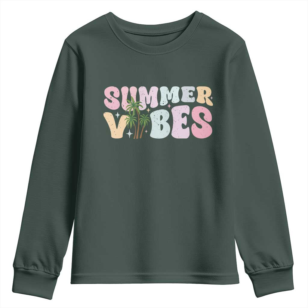 Summer Vibes Youth Sweatshirt Beach Life Gift Distressed Beach Mom TS10 Dark Forest Green Print Your Wear